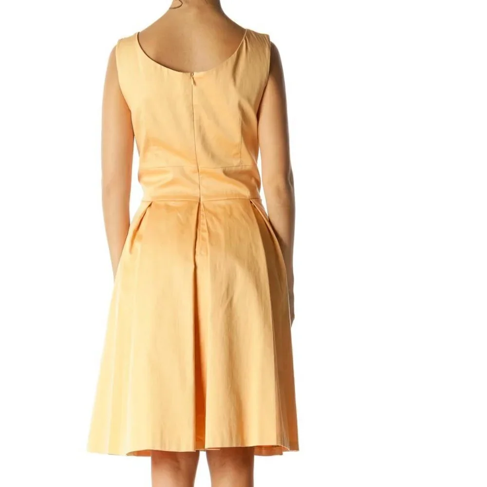 Calvin Klein Light Orange Round Neck Scrunched Cinched Waist Dress - Picture 3 of 3